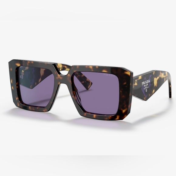 NEW PRADA Tortoise Violet Square Mirror Lenses Logo Arms Square Frame with Box main image 6